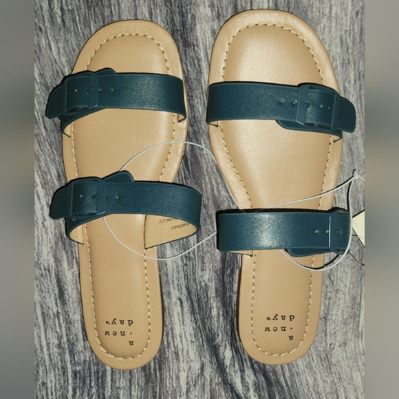 A New Day Target Blue Faux Leather Double Buckle Slide Sandals - 6.5 - Picture 1 of 5